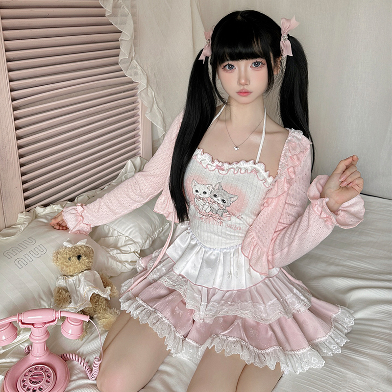 御茶家猫猫恋曲粉色可爱短裙套装