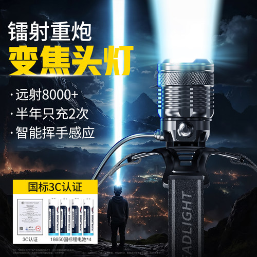 1000流明强光变焦头灯可换电池