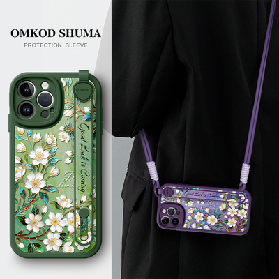 美赞仕珐琅茉莉花适用苹果16手机壳iPhone 15新款14腕带13支架12斜挎11可背pro挂绳promax女x防摔保护套8简约