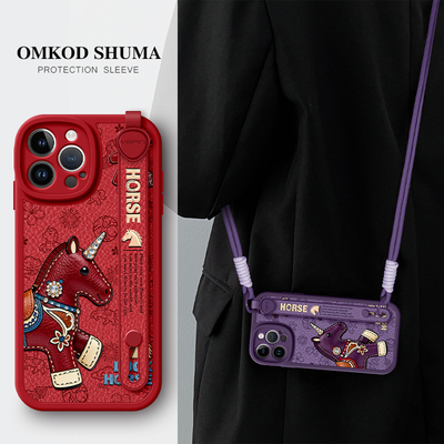 美赞仕轻奢小马适用苹果17手机壳iPhone 16新款14腕带13支架12斜挎15可背pro挂绳promax女x防摔保护套8高级感