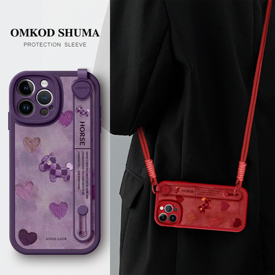 美赞仕爱心小马适用苹果17手机壳iPhone 16新款14腕带13支架12斜挎15可背pro挂绳promax女x防摔保护套8高级感