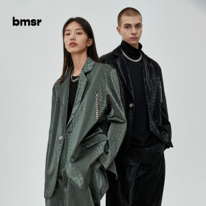 BENMYSHOWER（BMSR）国潮皮衣男潮牌亮面PU皮鳄鱼潮流西装夹克秋