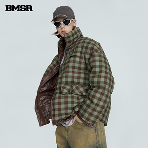 BENMYSHOWER(BMSR)国潮复古美式立领格纹羽绒服冬男女潮外套