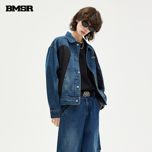 BENMYSHOWER(BMSR)国潮夹克男潮牌宽松复古拼接牛仔蓝色夹克情侣