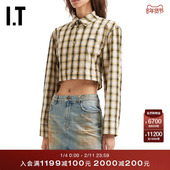 时尚 甜酷露脐格子上衣122WYEXQ 格纹衬衫 新款 We11Done女装 短款