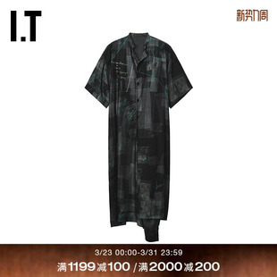 时髦日系风直排扣衬衫 s女装 连衣裙新款 裙长裙D14BLAXQ 短袖