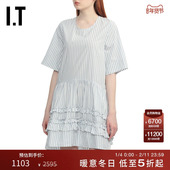 随性气质荷叶边饰宽松短裙06091X 条纹连衣裙新款 GANNI女装 短袖