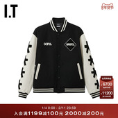 F.C.REAL BRISTOL男装 毛呢棒球夹克新款 皮质袖 拼接呢子外套