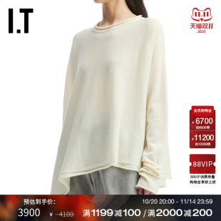 斜下摆薄毛衣宽松羊毛衫 s女装 新款 K10184XP 不对称圆领针织衫