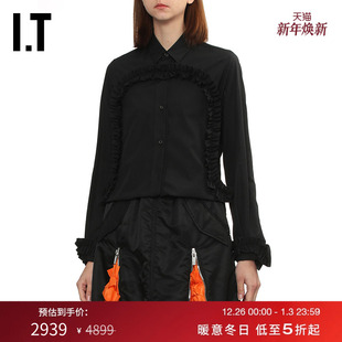 ninomiya女装 kei 连衣裙新款 时尚 裙短裙 优雅木耳边饰衬衫 noir