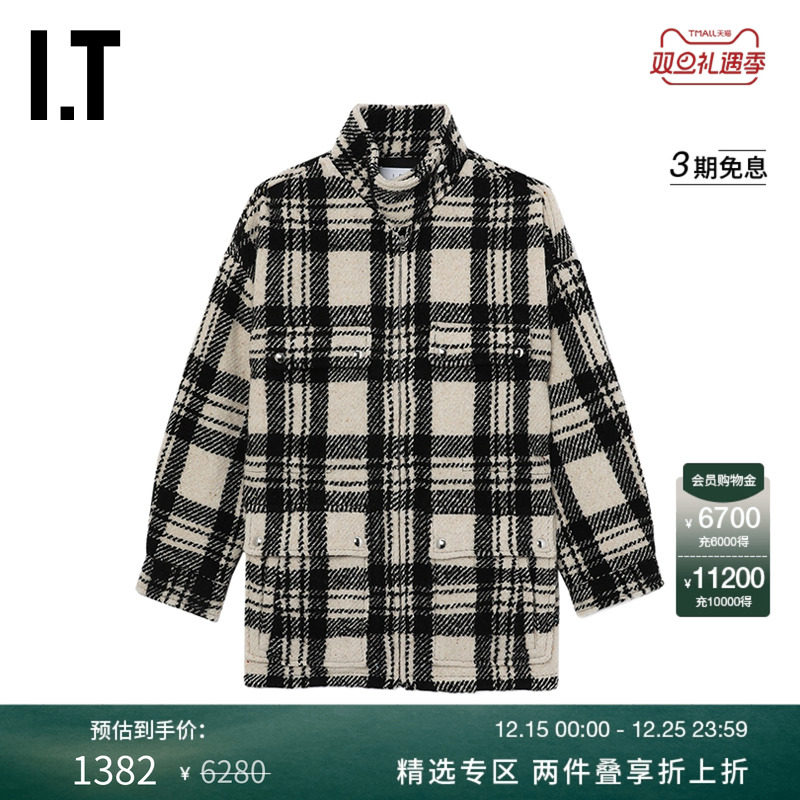 ITIRO立领格纹毛呢夹克