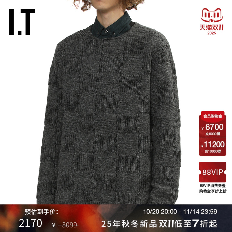 IT棋盘格纹理针织衫毛衣