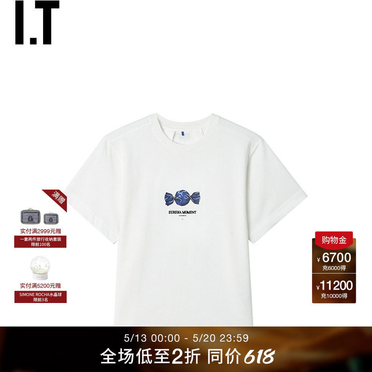 IT ADER error女装宽松短袖T恤新款个性趣味糖果图案装饰圆领半袖