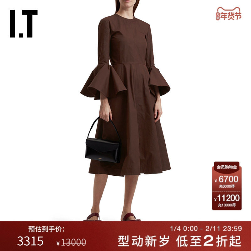 IT JIL SANDER女装喇叭袖连衣裙优雅复古纯色中长裙伞裙502302XI,女装/女士精品,连衣裙,淘宝优惠券,粉丝福利购,淘宝优惠卷