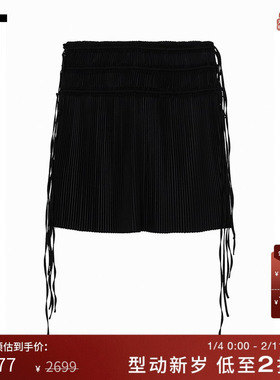 IT HELMUT LANG女装半身裙新款长系带褶裥短裙纯色及膝裙2H0302XM