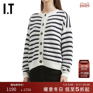 IT CLOSED女装圆领条纹针织开衫新款时尚活力宽松针织外套962699P