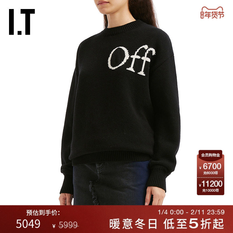 IT OFF-WHITE c/o VIRGIL ABLOH™女装新款拼色logo图案圆领针织衫,女装/女士精品,毛衣,淘宝优惠券,粉丝福利购,淘宝优惠卷