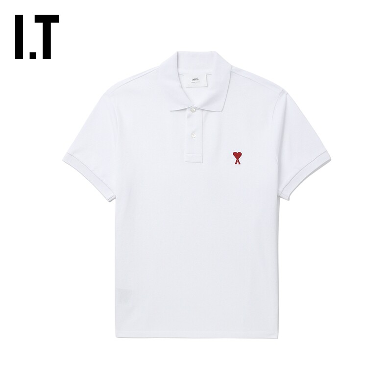 IT AMI男装短袖polo衫新款时尚活力logo装饰纯色翻领上衣BFUPL0ML