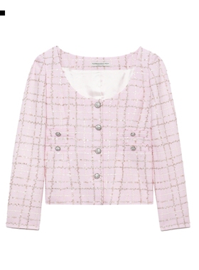 IT ALESSANDRA RICH女装格纹花呢夹克新款大圆领合身外套BX3760XM