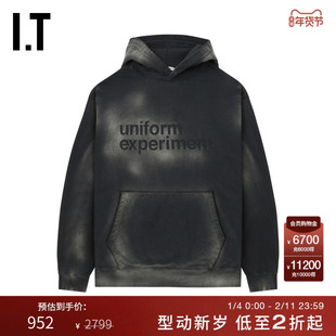 IT uniform experiment男装连帽卫衣新款复古街潮做旧磨白连帽衫