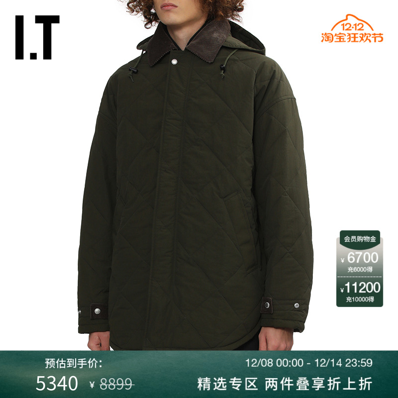 IT菱格绗缝连帽夹克棉服外套