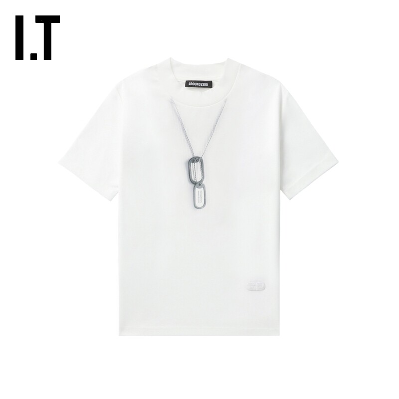 IT GROUNDZERO女装修身短袖T恤新款个性休闲项链印花上衣026000