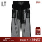 时髦新潮叠层系结直筒裤 2418X 薄纱透视阔腿裤 新款 ACT NO.1女装