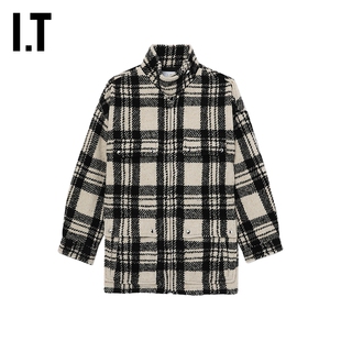 IT IRO女装立领格纹毛呢夹克新款摩登休闲宽松呢子外套ANA28XL
