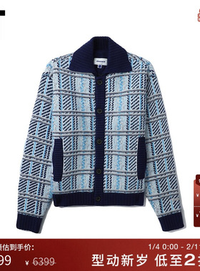 IT ADER error女装翻领针织开衫新款复古质感拼色格纹毛衣709CKXL