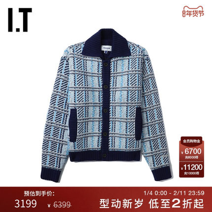 IT ADER error女装翻领针织开衫新款复古质感拼色格纹毛衣709CKXL