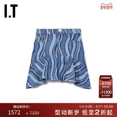 活力摩登波浪纹拼色A字裙S06302XM 牛仔半身裙新款 Area Nyc女装