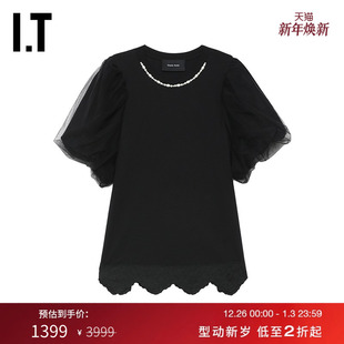 T恤新品 泡泡袖 Rocha女装 优雅气质蕾丝网纱拼接5179TBXL Simone