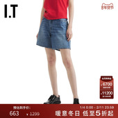 bone女装 rag 青春时尚 新款 仔裤 宽松牛仔短裤 水洗磨白直筒裤