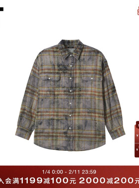 IT R13女装长袖格纹衬衫新款复古随性做旧效果格子上衣R13WR4XQ