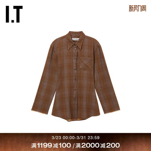 OUR 新款 LEGACY女装 衬衫 复古气质收腰格子上衣2262DXQ 格纹长袖