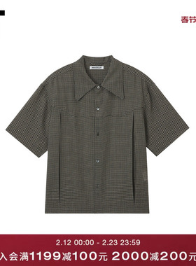 IT ROCKSTEADY男装细格纹短袖衬衫新款复古文艺翻领上衣SHI006MQ