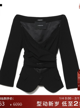 IT pushBUTTON女装交叉扭结西装夹克新品大开领镂空外套0113FDXK