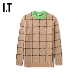 IT JW Anderson女装格纹圆领针织衫新款复古质感拼色毛衣W1040XL