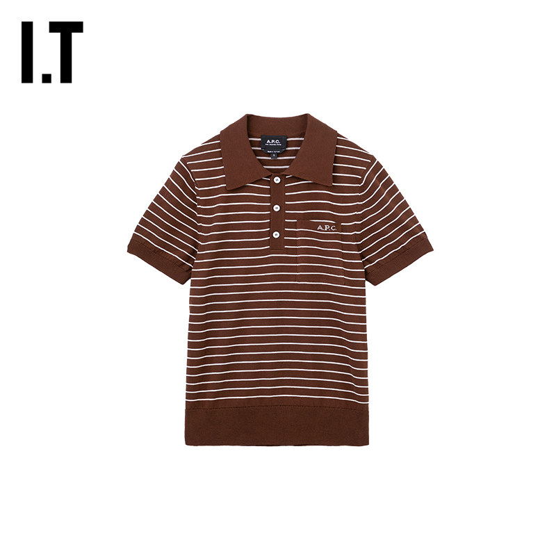 IT A.P.C.女装条纹短袖polo衫26年秋季新款时尚清爽合身翻领上衣
