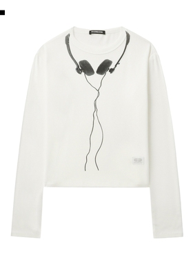 IT GROUNDZERO女装修身长袖T恤圆领新款辣妹耳机印花上衣TE0060