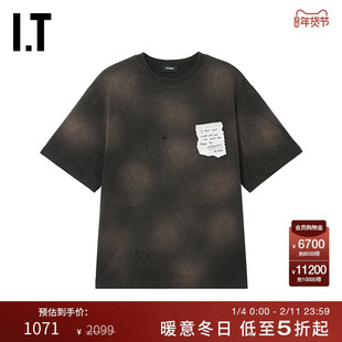 IT We11Done女装做旧短袖T恤新款随性街潮破洞圆领半袖750UBKXP