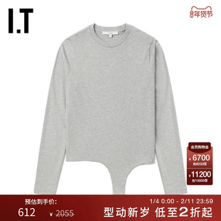 IT Tibi女装连体长袖T恤新款简约时尚合身圆领打底衫内搭PS7890XN