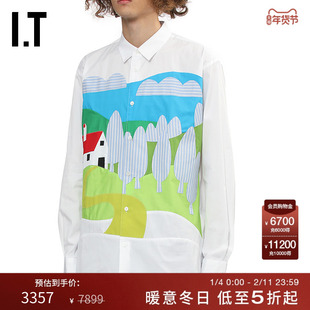 IT CDG COMME des GARCONS SHIRT男装风景布贴缝饰衬衫清新文艺风