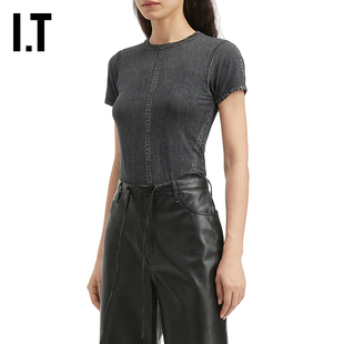 IT rag & bone女装修身短袖T恤新款酷感时髦圆领内搭上衣RC0725XP