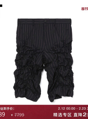 IT CDG COMME des GARÇONS HOMME PLUS男装合身褶饰条纹西装短裤