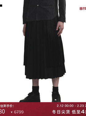 IT CDG COMME des GARCONS HOMME BLACK情侣褶裥叠层半身裙百褶裙