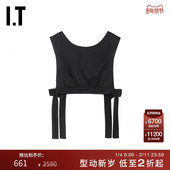 MSGM女装 短款 背心新品 时尚 设计感圆领露背纯色短外搭M11318BK