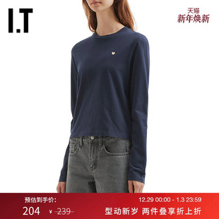 WITTH 休闲基础款 LOVE女装 T恤新款 合身内搭上衣1025AW 圆领长袖