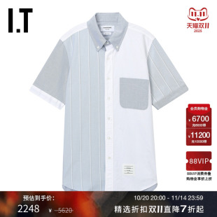 THOM 时尚 BROWNE男装 衬衫 通勤条纹拼色拼接衬衣FF0660MN 短袖