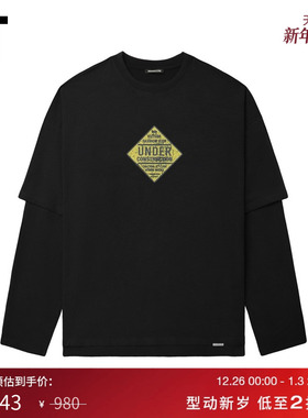 IT GROUNDZERO男装假两件长袖T恤新款随性街头叠层做旧宽松上衣